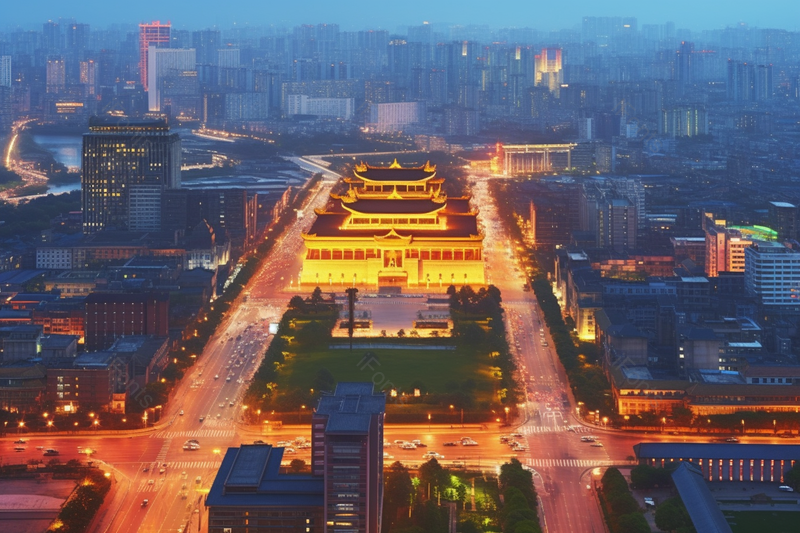 航拍城市夜景明亮街道灯光风景,高清,摄影图,摄影图片,图片大全,摄影图免费下载